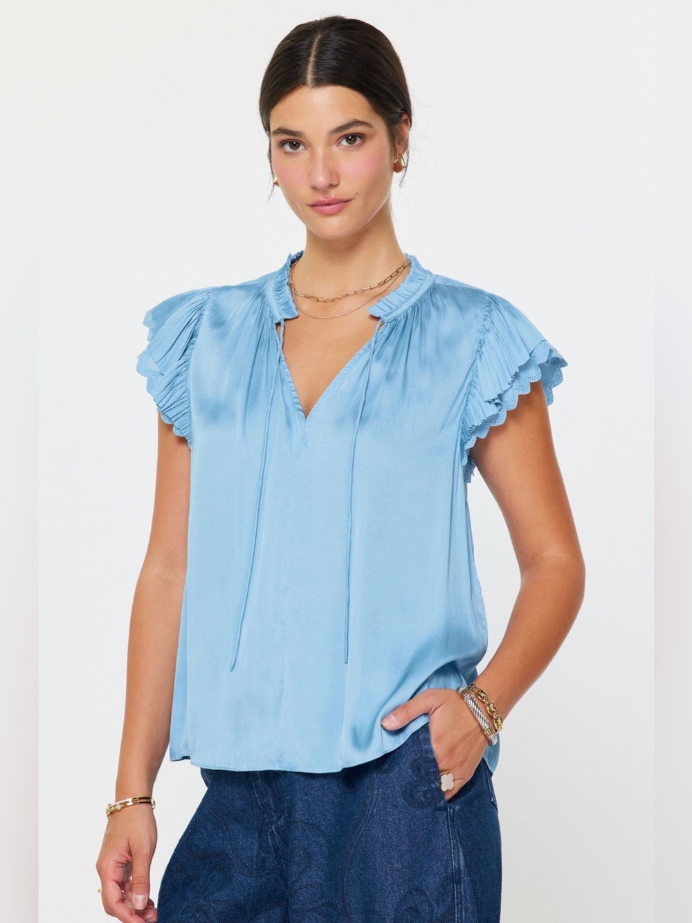 Current Air CAMILLA Flutter Sleeve V-Neck Blouse